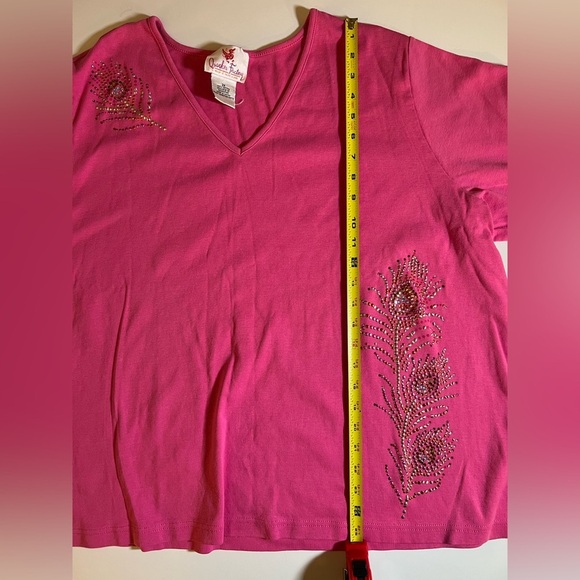 Vintage Y2K Quacker Factory pink v-neck rhinestones tshirt sz3X retro casual - Picture 9 of 9